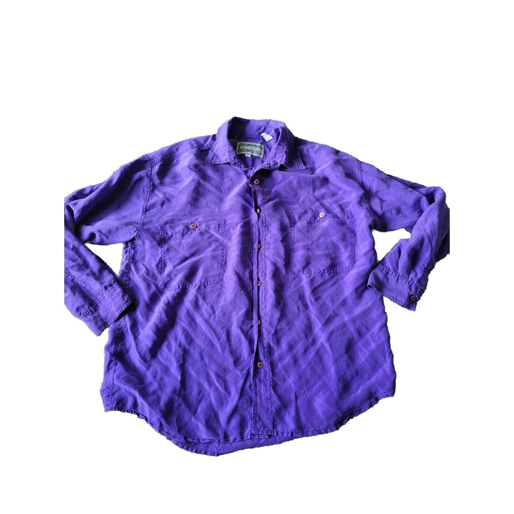 Point Zero Original Concept XL  100% Silk Shirt Purple Long Sleeve